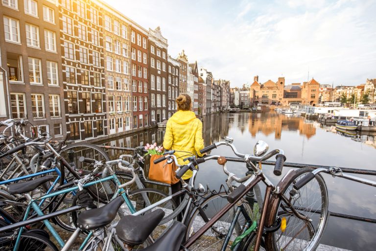 Woman traveling in Amsterdam
